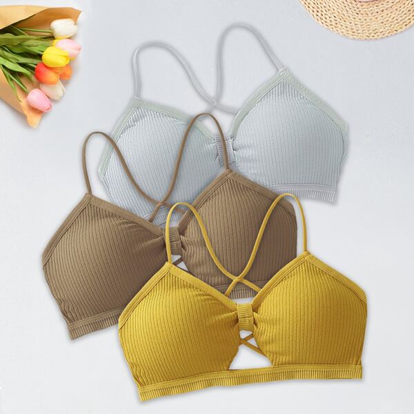 

Girls 3 Pack Criss Cross Back Bralette, Multicolor