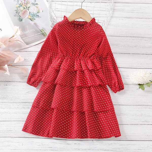 

Toddler Girls Polka Dot Layered Dress, Red