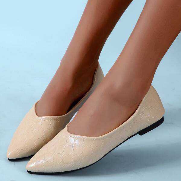 

Point Toe Ballet Flats, Beige
