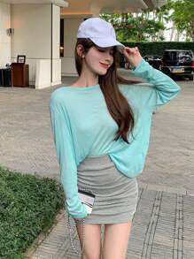 Draped Open Back Oversized Tee - Mint Blue - View 3