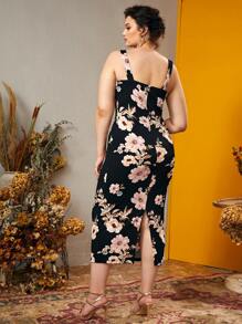 SHEIN Clasi Plus Floral Print Split Hem Cami Bodycon Dress - Multicolor - View 2