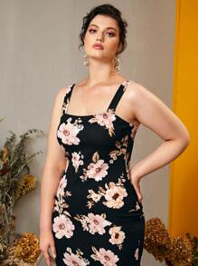 SHEIN Clasi Plus Floral Print Split Hem Cami Bodycon Dress - Multicolor - View 5