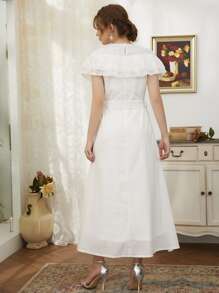 Al Najma 荷葉邊腰帶A字連衣裙 - 白色 - 查看 2