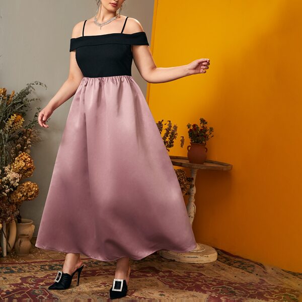 

Plus Cold Shoulder A-Line Dress, Multicolor