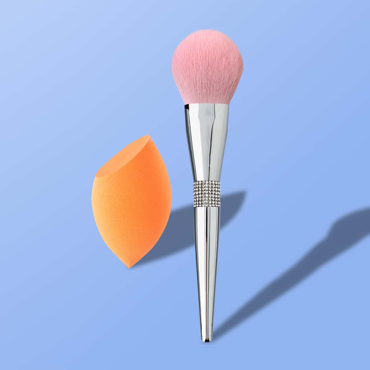 

1pc Powder Brush & 1pc Makeup Sponge, Silver