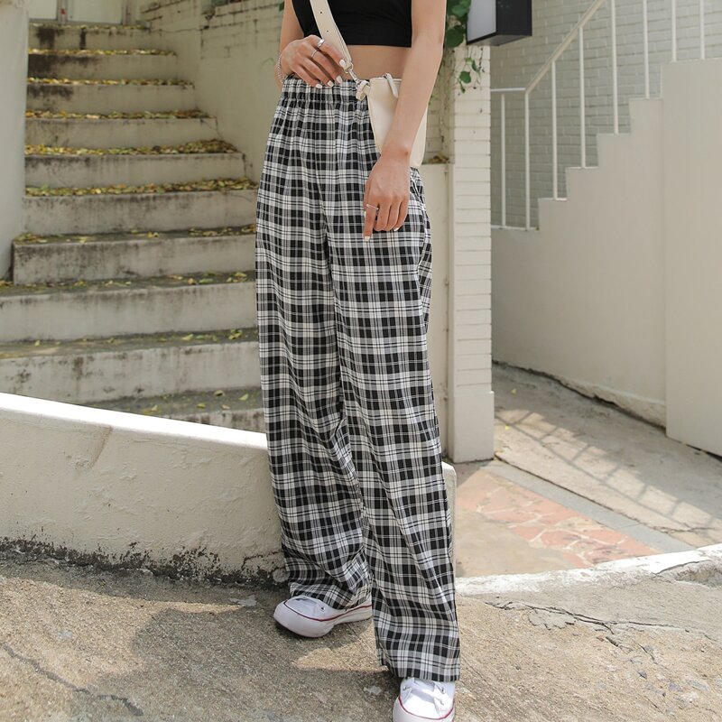 

Plaid Wide Leg Pants, Black and white