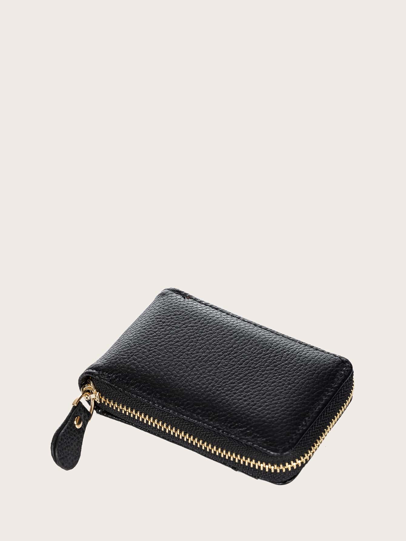 1pc Student Short Pu Leather Zipper Multifunctional Accordion Cardholder