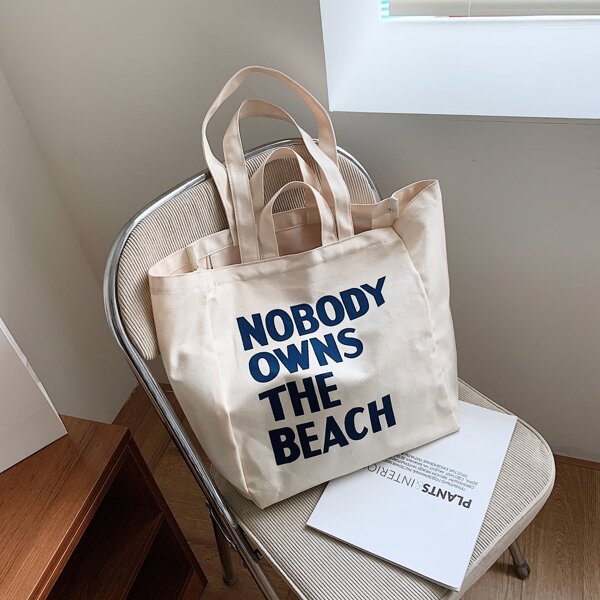

Letter Graphic Shoulder Tote Bag, White