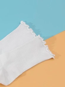 3pairs Frill Trim Crew Socks - White - View 3