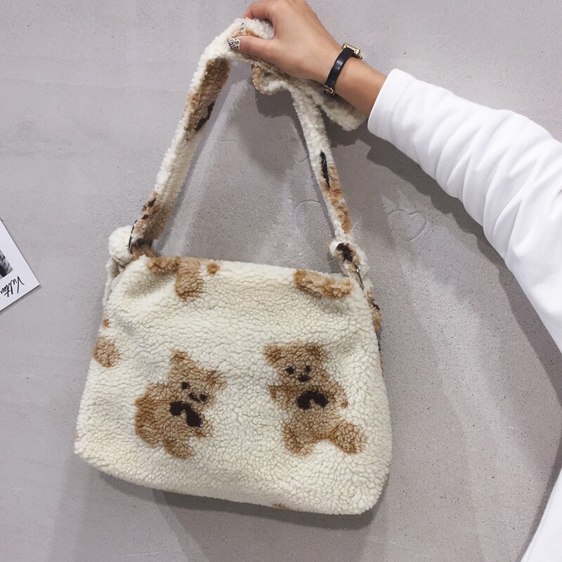 

Cartoon Bear Tote Bag, White