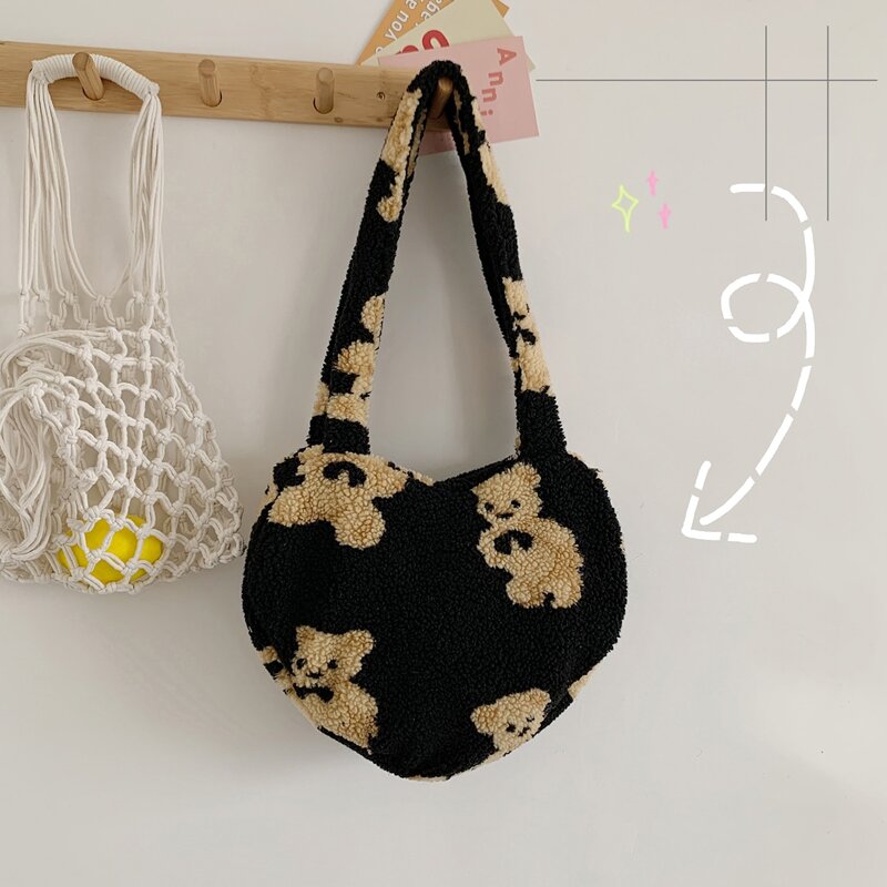 

Cartoon Bear Heart Design Shoulder Bag, Black