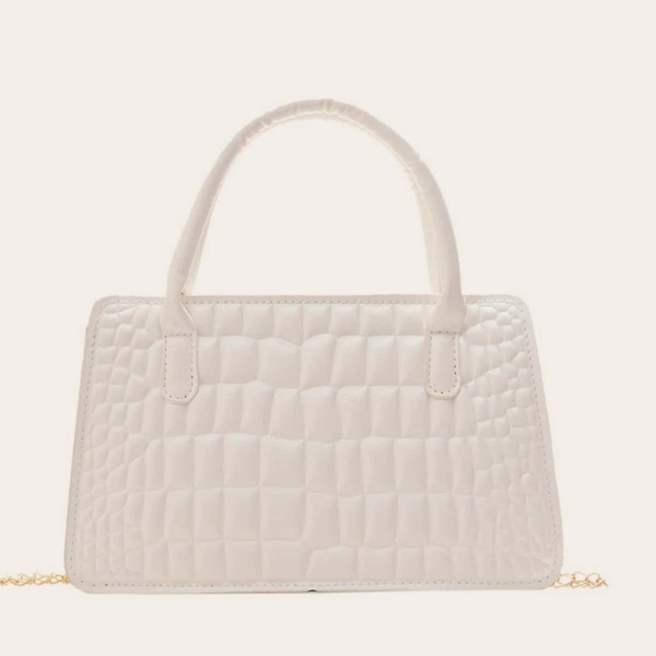 

Croc Embossed Chain Satchel Bag, White