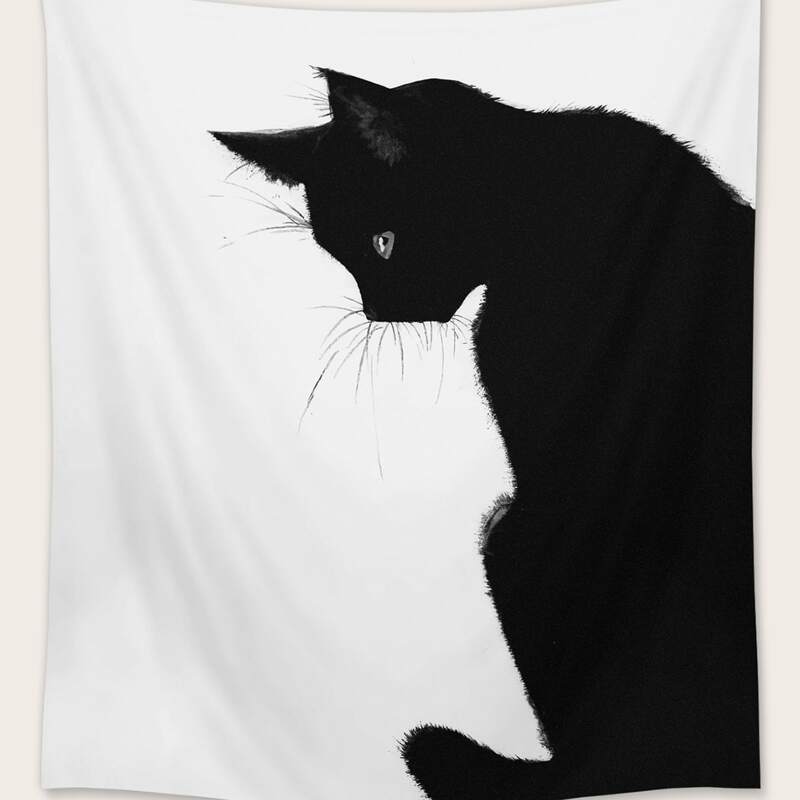 

Cat Print Tapestry, Black and white