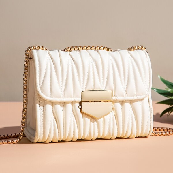 

Quilted Chain Shoulder Bag, White