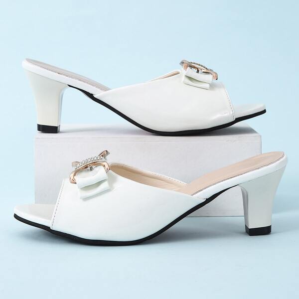 

Rhinestone Decor Cone Heeled Sandal Mules, White