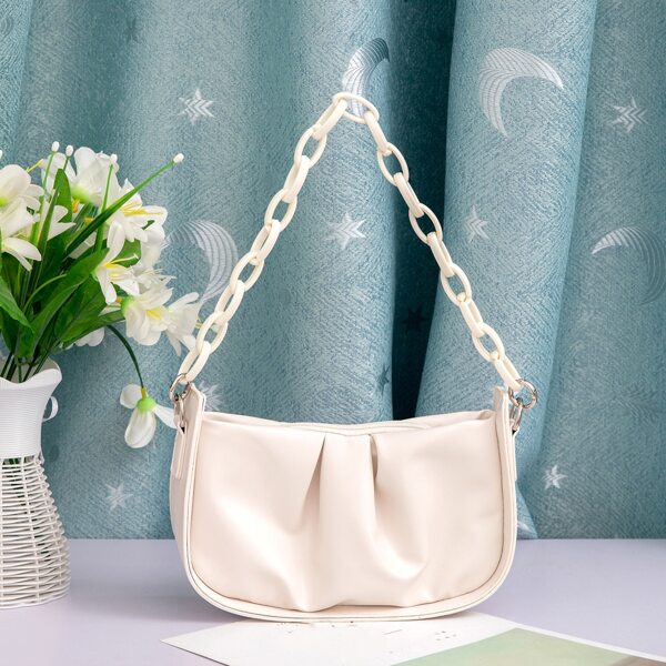 

Ruched Chain Shoulder Bag, White