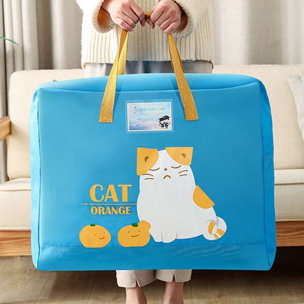 

Cartoon Cat Print Quilt Storage Bag, Blue