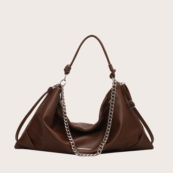 

Solid Chain Shoulder Bag, Coffee brown