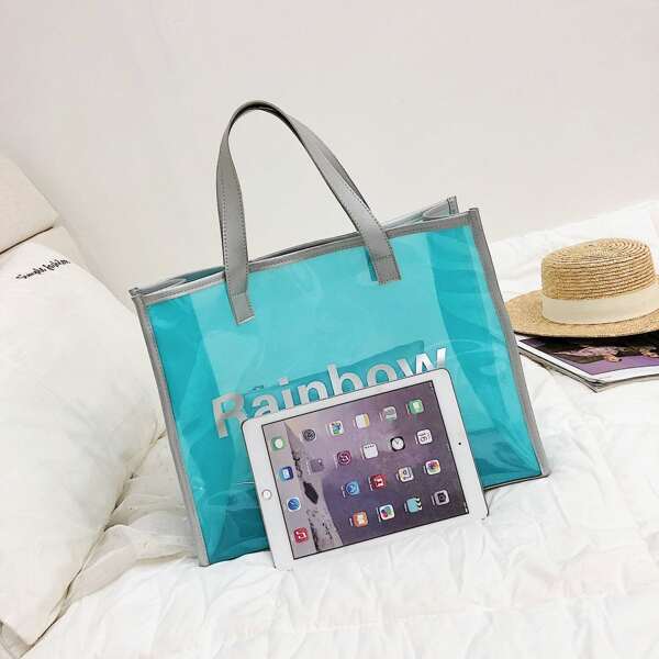 

Letter Graphic Tote Bag, Blue