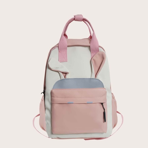 

Two Tone Ears Design Pocket Front Backpack, Pink