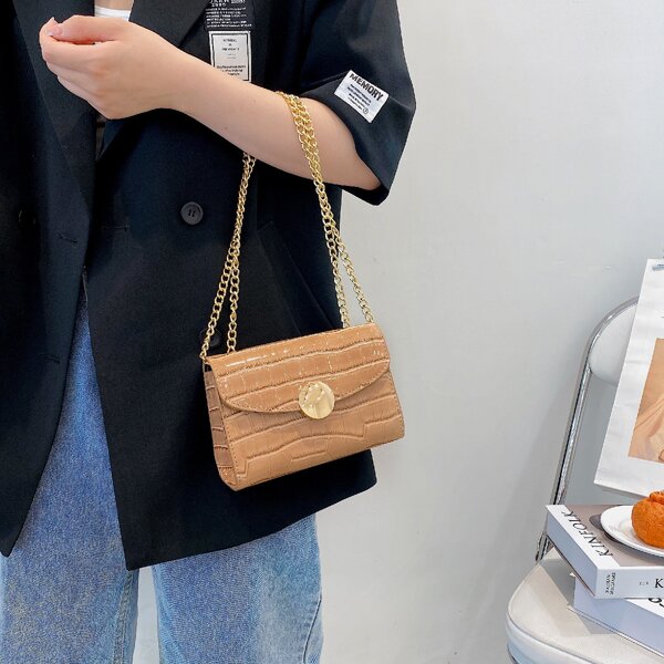 

Croc Embossed Chain Shoulder Bag, Khaki