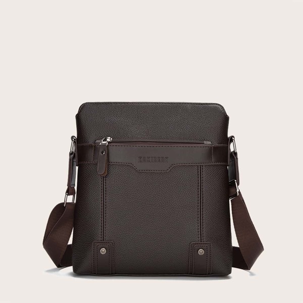 

Men Letter Graphic Crossbody Bag, Coffee brown