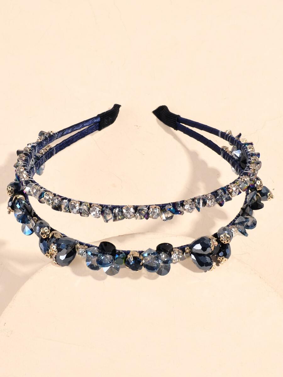 1pc Women's Elegant Fashion Crystal Headband For Daily Wear - Navy Blue - View 1