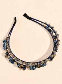1pc Women's Elegant Fashion Crystal Headband For Daily Wear - Navy Blue - View 2