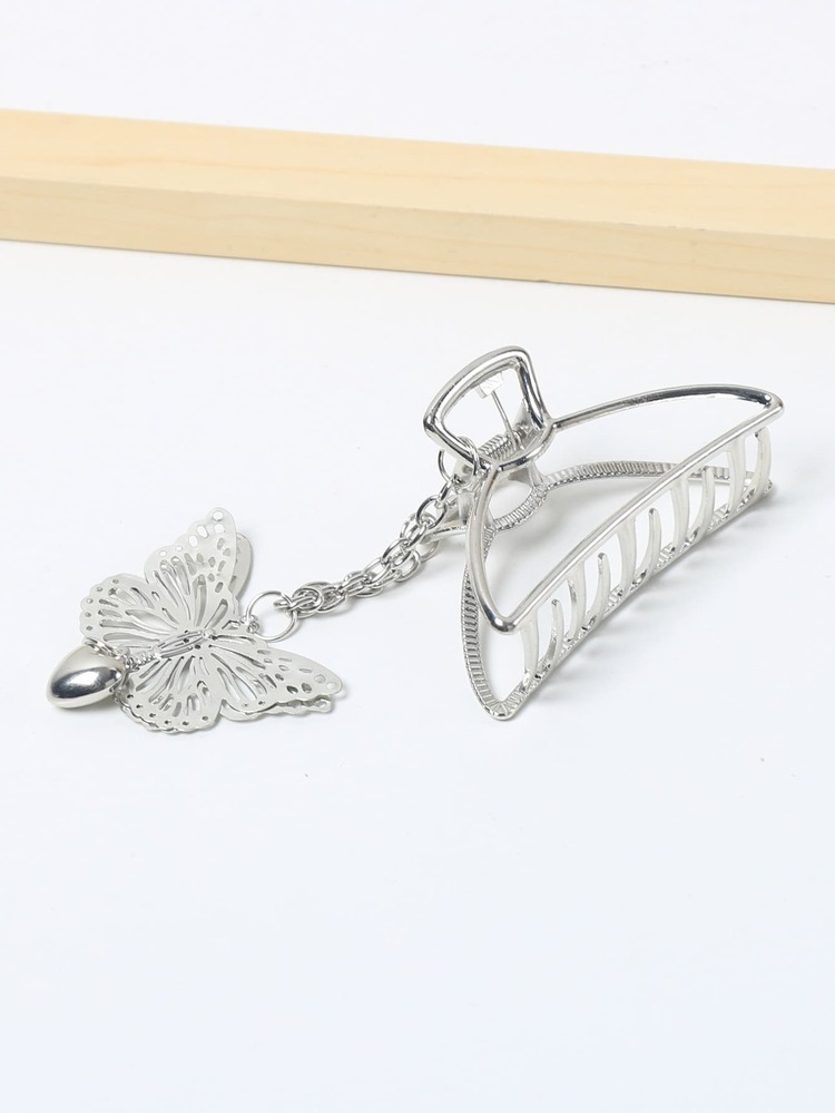 Butterfly Charm Hair Claw - Silver - View 2