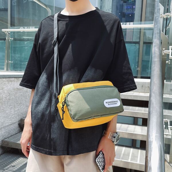

Men Colorblock Pattern Crossbody Bag, Multicolor