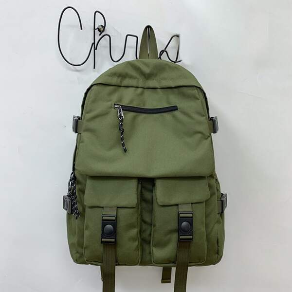 

Men Minimalist Buckle Decor Backpack, Green