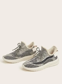 女用米色針織鞋面蕾絲裝飾公路跑鞋 - 米色 - 查看 5