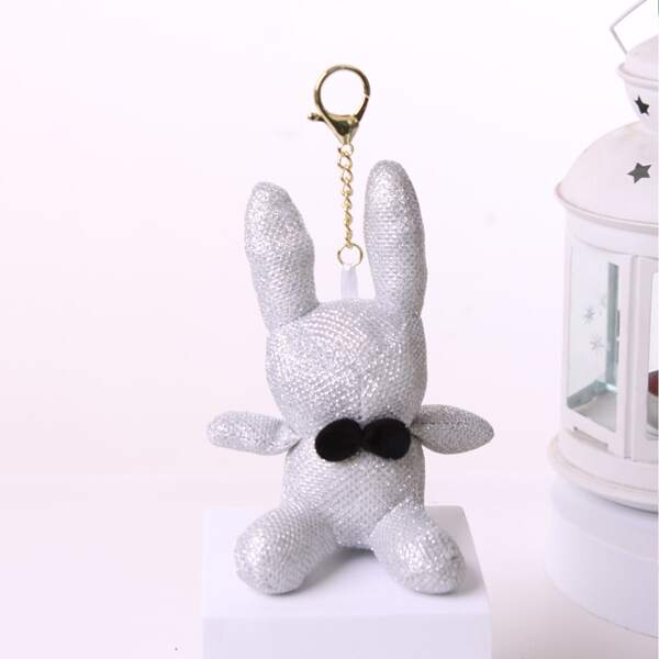 

Glitter Rabbit Design Bag Charm, Silver
