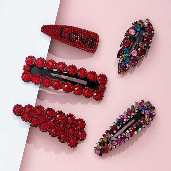 

5pcs Rhinestone Decor Hair Clip, Multicolor