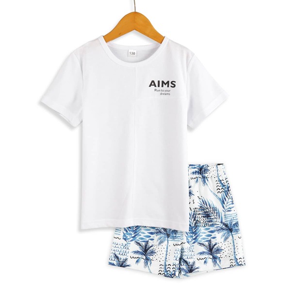 

Boys Letter Graphic Tee & Leaf Track Shorts, Multicolor