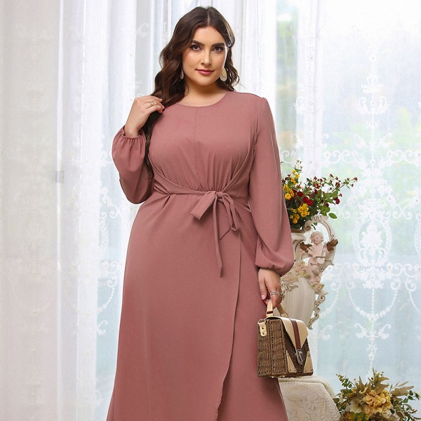 

Plus Solid Tie Front Tulip Hem Dress, Dusty pink