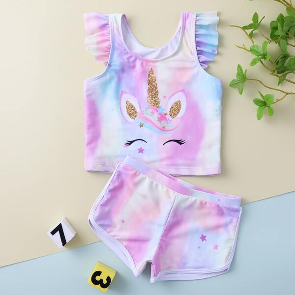 

Toddler Girls Unicorn Print Ruffle Bikini Swimsuit, Multicolor