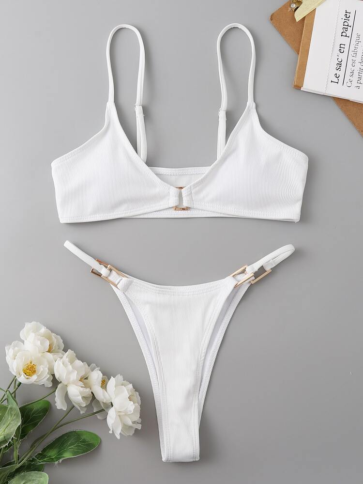 Rib Buckle Linked Thong Bikini | SHEIN USA
