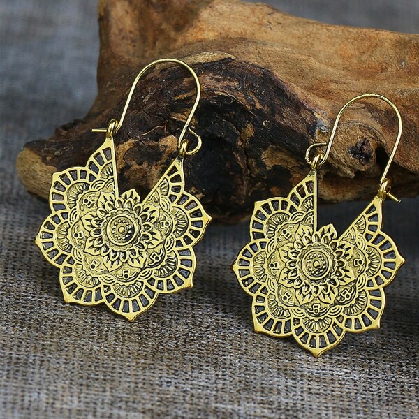 

Flower Design Earrings, Gold