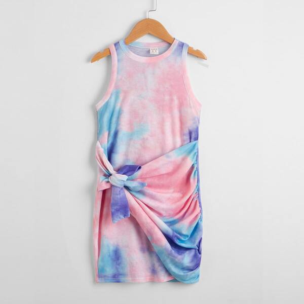 

Girls Tie Front Tie Dye Tank Dress, Multicolor
