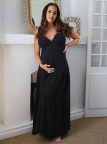 SHEIN X Stephanie Durant Solid Flounce Hem Cami Dress - Black - View 6