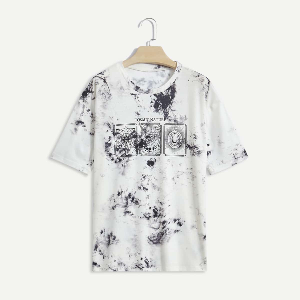 

Letter Sun & Moon Graphic Tie Dye Tee, Black and white