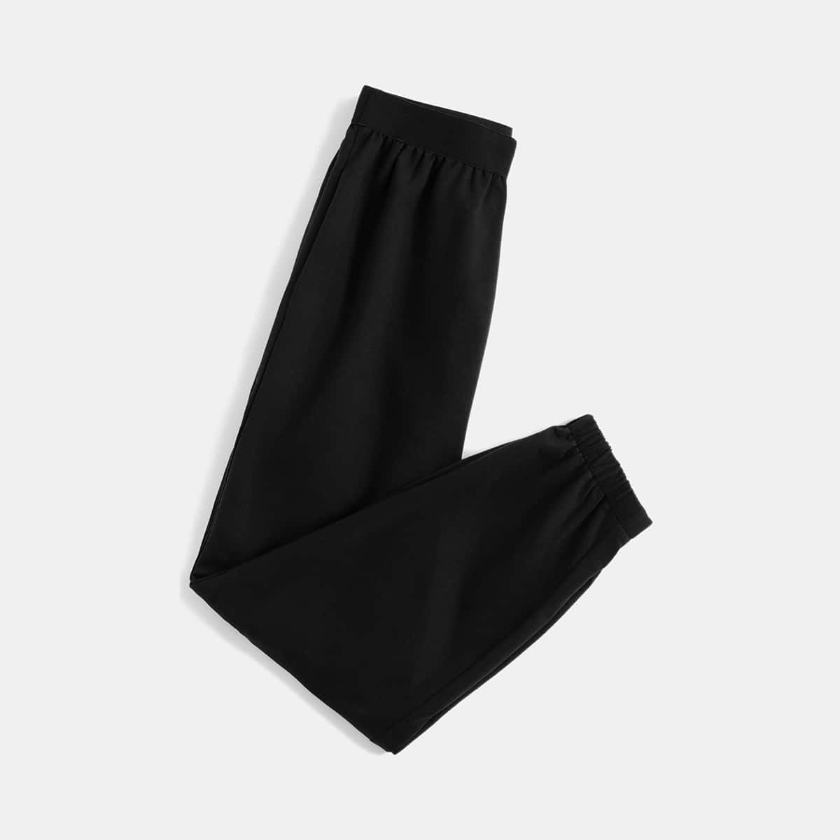 

Solid Elastic Waist Sweatpants, Black
