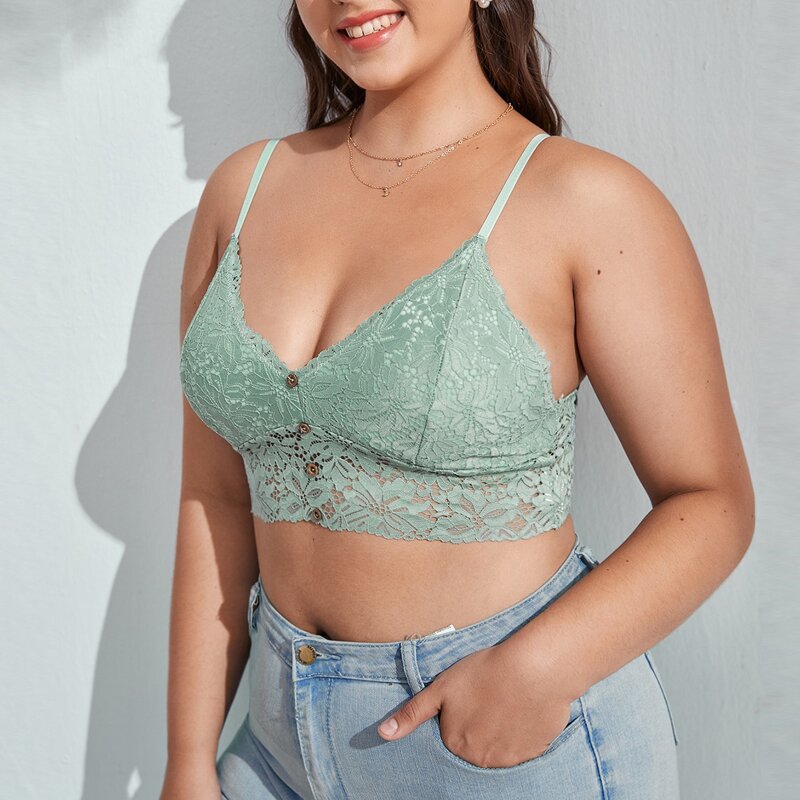 

Plus Floral Lace Bralette, Green