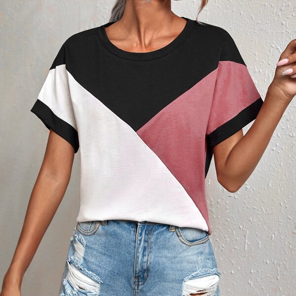 

Colorblock Crew Neck Tee, Multicolor