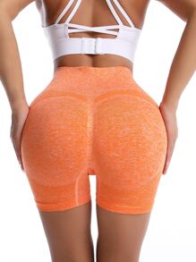 Yoga Basic Softness Wideband Waist Sports Shorts - Orange - View 2