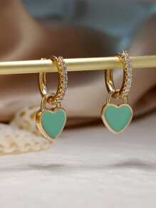 Heart Drop Earrings Valentines,Mom,Mother,Mother's Day,Gift - Green - View 1