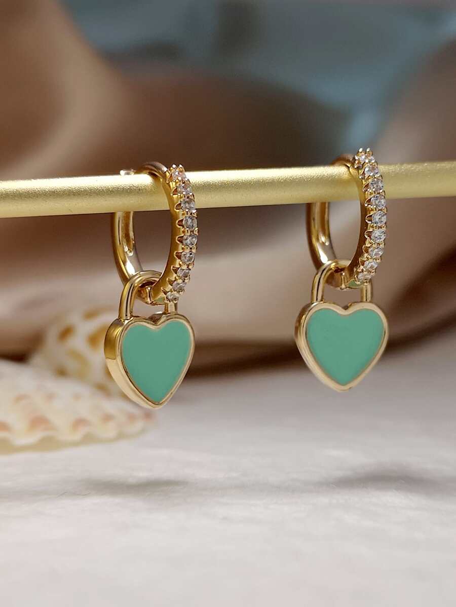 Heart Drop Earrings Valentines,Mom,Mother,Mother's Day,Gift - Green - View 1