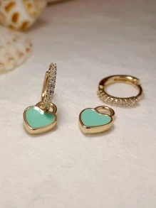 Heart Drop Earrings Valentines,Mom,Mother,Mother's Day,Gift - Green - View 3