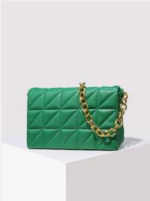 Quilted Flap Chain Shoulder Bag - Green - View 1